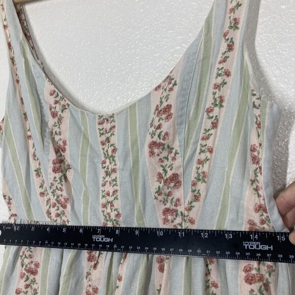 WeWoreWhat Dress Womens Large Blue Green Floral Stripe Linen Blend Midi Back Zip - Picture 8 of 16